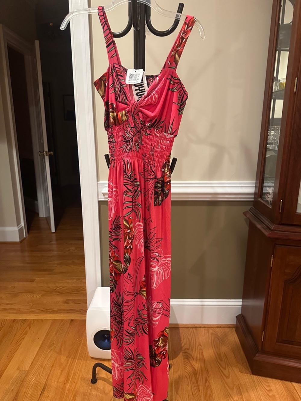 Nadine West Pink Floral dress with Black & Orange Accents